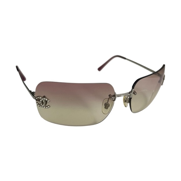 Chanel CC Rhinestone Logo Rimless Sunglasses - Picture 1 of 11